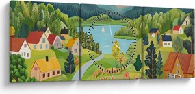 Obraz - Wioska w górach (z zegarem) (90x30 cm)