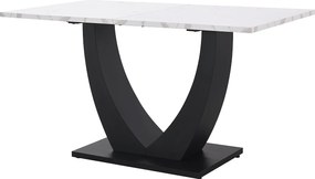 Stół jadalny dla 4-6 osób - 140 x 75 x 75,5 cm - Płyta MDF + Nogi metalowe - Efekt marmuru - Biały + czarny