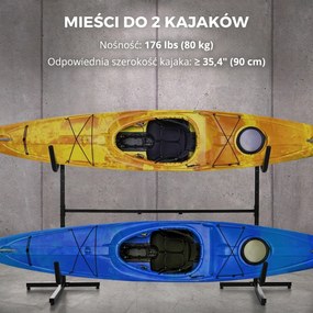 SPORTNOW Uchwyt na 2 kajaki, deski surfingowe, stojaki do SUP, rama metalowa, regulacja szerokości 144-180 cm