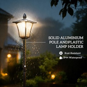 Outsunny Solarna lampa ogrodowa, odporna na warunki atmosferyczne, wysokość 160 cm, LED, 10 godz. oświetlenia, IP44, zewnętrzna, Czarna | Aosom PL