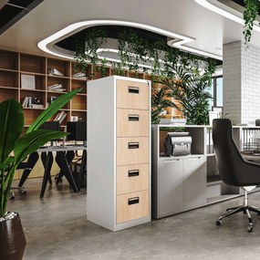 Metalowa szafa kartotekowa SARA V5, 460 x 1630 x 620 mm, Eco Design: biała/ dąb sonoma