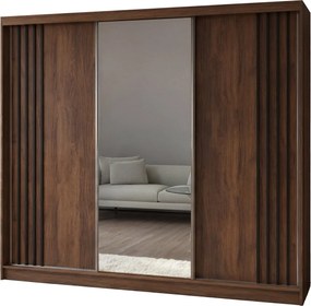 Szafa NELVIA - Orzech / Lamele Czarne / 4 szuflady / 240 cm