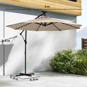 Outsunny Parasol ogrodowy LED Solar Ø300 cm obrotowy z korbą, stojakiem, pokrowcem beżowy | Aosom PL