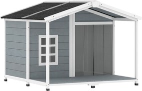 PawHut Buda dla psa wodoodporna z drewna, podwyższona podstawa, dach bitumiczny, taras, dla średnich psów 103x107x83,5 cm, szara | Aosom PL