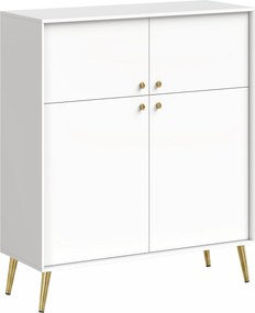 HOMCOM Nowoczesny sideboard, bufet 105,4 cm z 4 drzwiami Soft-Close i metalowymi nóżkami, do jadalni i kuchni, kremowo-biały | Aosom PL