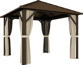 Outsunny Pawilon ogrodowy ok. 3 x 3 m aluminiowy z twardym dachem, moskitierą i 4 ścianami bocznymi, UPF50+ | Aosom PL