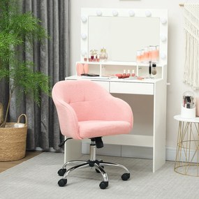 HOMCOM Fotel biurowy, ergonomiczny z funkcją bujania, w wyglądzie futra teddy 56 x 61 x 86 cm Różowy