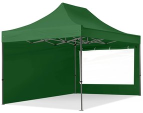 TOOLPORT 3x4,5m Namiot Ekspresowy, PREMIUM Stal 40mm, ze ścianami bocznymi, okna panoramiczne, ciemnozielony - (600051)