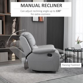 HOMCOM Fotel relaksacyjny obrotowy z funkcją kołysania i odchylania z podnóżkiem szary | Aosom PL