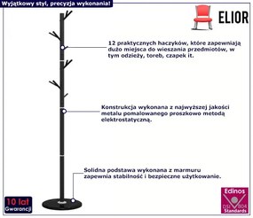 Stojący czarny wieszak na ubrania z 12 haczykami - Gofor 4X