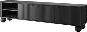 Szafka RTV Vesper 187 cm trzydrzwiowa - czarny / czarne uchwyty / nogi kule