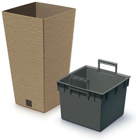 Doniczka FURU SQUARE ECO WOOD z wkładem 30 cm, brązowy, M