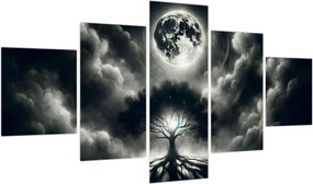 Obraz – Czarno-białe drzewo w pełni księżyca (125x70 cm)