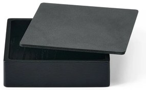 Czarno-antracytowy drewniany/ze skóry ekologicznej pojemnik dekoracyjny z pokrywką 11x11x3,5 cm Square Nupo – LIND DNA