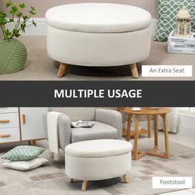 HOMCOM Ławka z miejscem do przechowywania, Hoker, owalny kształt, wygląd aksamitu, do 80 kg, 71 x 51,5 x 42 cm, Beżowy