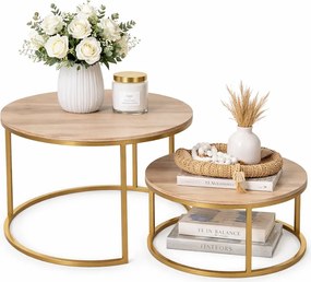 Stoliki Kawowe 2W1 Do Salonu Dąb Wotan + Złoty G5-M00