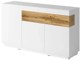 Komoda SILKE 3D1S 150cm biały połysk/dąb wotan HELVETIA