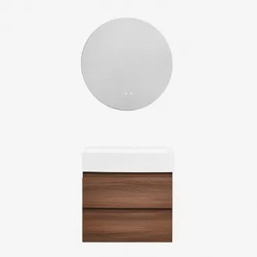 Zestaw Wiszących Mebli Łazienkowych Z Drewna I Forniru Jesionowego Zintegrowany Z Umywalką Ona Ciemna Czerń - Sklum