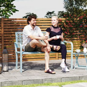 Outsunny Zewnętrzna Ławka Ogrodowa z Stali, Wycięte Oparcie, Podłokietniki, dla 2 Osób, Niebieska