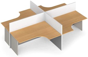 Zestaw parawanów biurowych ze stołem ergonomicznym PRIMO, magnetyczny, 4 miejsca, buk