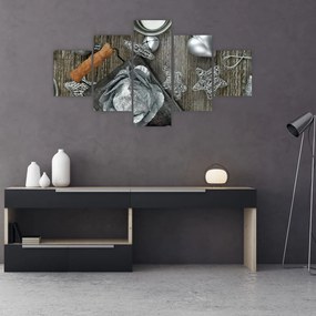 Obraz - srebrne ozdoby świąteczne (125x70 cm)