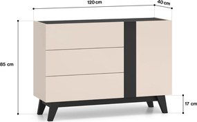 Komoda 120 cm Freshion 04, kaszmir / czarny
