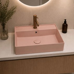 Massi Umywalka ceramiczna nablatowa / wisząca różowa z otworem na baterie 50 x 38 cm LERA pink