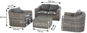 Rattanowy zestaw modułowy BORNEO LUXURY dla 4 osób (szary)
