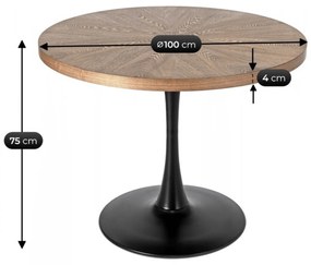 Stół Okrągły LINO 100 cm Orzech/Czarny Nowoczesny Loft