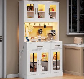 Nowoczesny bufet kuchenny 100x40x180cm - z gniazdkiem i LED - z 2 szufladami i 6 drzwiami - Biały