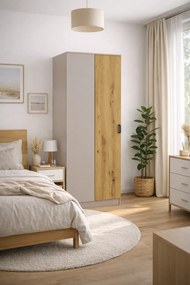 Narożna szafa uchylna w kolorze kaszmir + dąb artisan M7-B52