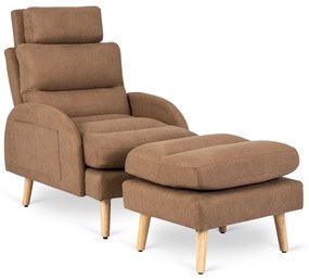 Fotel Wypoczynkowy HENRY z Podnóżkiem Brązowy Nowoczesny Loftowy