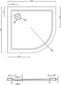 Mexen Flow brodzik półokrągły asymetryczny slim lewy 90 x 80 cm, czarny mat - 46Q708090L