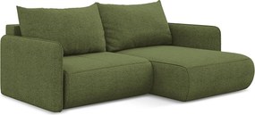 Narożnik prawostronny z funkcją spania - z tkaniny szenilowej - butelkowa zieleń - NANEA