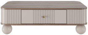 Stolik kawowy z szufladą Vesper 103x60 cm - kaszmir / orzech / złote uchwyty / nogi kule