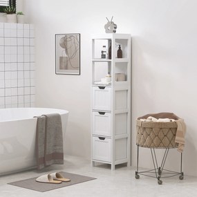 HOMCOM Szafka Łazienkowa, 2 Półki, 3 Szuflady, Materiał Odporny na Wodę, Biała