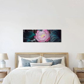 Obraz różowego kwiatu (z zegarem) (90x30 cm)