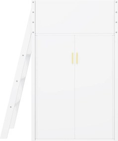 Łóżko mezzanine 90x200cm z drewna - z biurkiem i modułową szafą - Białe