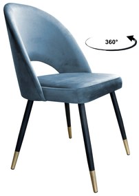 Krzesło Polo tkanina Welur noga metalowa : Kolor nogi - Czano-złota stożek, Kolor tkaniny - VELVET - BL06, Typ siedziska - Siedzisko obrotowe 360°