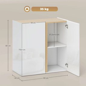 HOMCOM Szafka, komoda z drzwiami Soft-Close, regulowana półka, do salonu, kuchni, jadalni, Biała