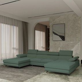 Masseno Narożnik DETTI  z funkcją spania i pojemnikiem na pościel Narozniki U, Rozkładana sofa - Zielony, QUELLE 37