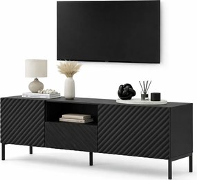 Szafka rtv z frezowanym frontem czarny mat + czarne nóżki M9-E74