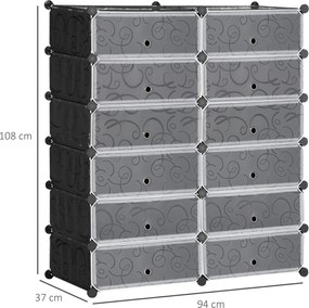 HOMCOM Regał na buty, 12 skrzynek na 24 pary butów, Plastik, Czarny+Biały