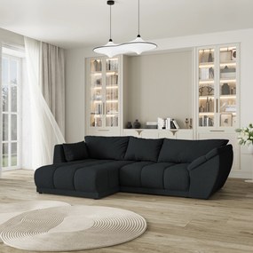 Masseno Narożnik ORENTI z funkcją spania i pojemnikiem na pościel Narozniki L, Rozkładana sofa - Czarny, QUELLE 100