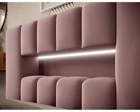 Różowe tapicerowane łóżko jednoosobowe ze schowkiem ze stelażem 90x200 cm Lamica – ELTAP