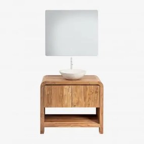 Zestaw Mebli Łazienkowych Z Drewna Vacry Akacja Brąz & Cement Okrągły Biały Ø40 Cm Zavion & Prostokątny Led I Przeciwmgielny 80x70 Cm Riben & Biała ↑3