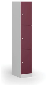 Szafka skrytkowa, 3 schowki, 1850 x 300 x 500 mm, zamek cylindryczny, drzwi czerwone