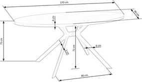 Nowoczesny owalny stół Verano 170x90 cm - blat z okleiny naturalnej w kolorze orzechowym, nogi czarne metalowe