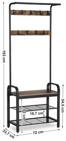 Ściana przedpokojowa TAYLOR z szafką na buty 183x72 cm, rustykalny brąz.