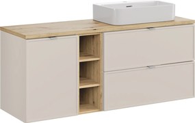Szafka Bella 140 cm z koszem na pranie, umywalką i regałem, kaszmir/dąb artisan